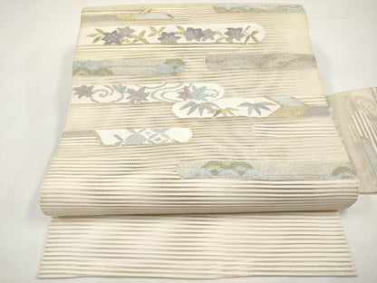 平和屋着物＊夏物　八寸名古屋帯　絽綴れ　霞草花文　金銀糸　正絹　逸品　CABJ5827tx