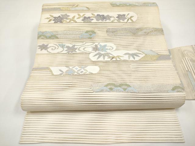 平和屋着物＊夏物　八寸名古屋帯　絽綴れ　霞草花文　金銀糸　正絹　逸品　CABJ5827tx