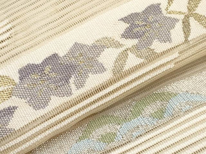 平和屋着物＊夏物　八寸名古屋帯　絽綴れ　霞草花文　金銀糸　正絹　逸品　CABJ5827tx