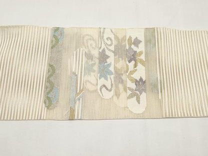 平和屋着物＊夏物　八寸名古屋帯　絽綴れ　霞草花文　金銀糸　正絹　逸品　CABJ5827tx