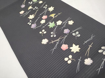 平和屋着物＊夏物　絽塩瀬　九寸開き名古屋帯　吹き寄せ文　金彩　正絹　逸品　CABJ5829tx