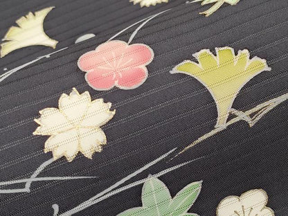 平和屋着物＊夏物　絽塩瀬　九寸開き名古屋帯　吹き寄せ文　金彩　正絹　逸品　CABJ5829tx