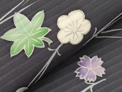 平和屋着物＊夏物　絽塩瀬　九寸開き名古屋帯　吹き寄せ文　金彩　正絹　逸品　CABJ5829tx
