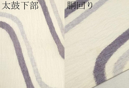 平和屋着物＊夏物　全通　九寸名古屋帯　本場小千谷ちぢみ　よろけ縞　麻　逸品　CABJ5834tx