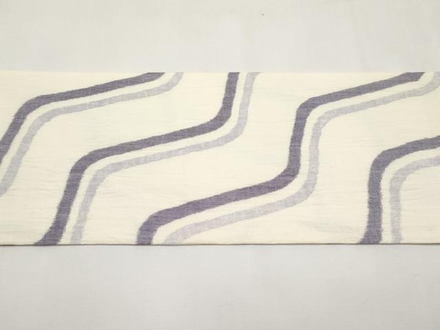 平和屋着物＊夏物　全通　九寸名古屋帯　本場小千谷ちぢみ　よろけ縞　麻　逸品　CABJ5834tx