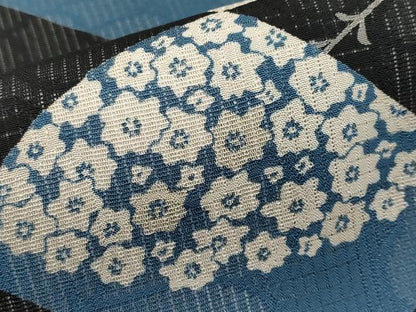 平和屋着物＊夏物　九寸名古屋帯　瓦花文　黒地　正絹　逸品　CABJ5836tx