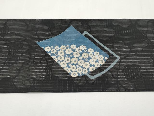 平和屋着物＊夏物　九寸名古屋帯　瓦花文　黒地　正絹　逸品　CABJ5836tx