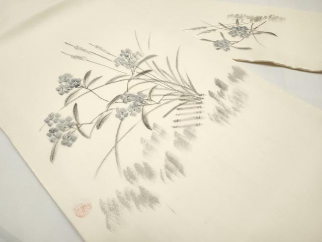 平和屋着物＊夏物　九寸名古屋帯　作家物　手描き　草花文　正絹　逸品　未使用　CABJ5837tx
