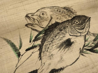平和屋着物＊夏物　九寸名古屋帯　作家物　手描き　紬地　魚　正絹　逸品　CABJ5844tx
