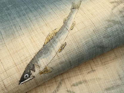 平和屋着物＊夏物　染色作家　桐山紫香　手描き　九寸開き名古屋帯　鮎　麻　逸品　CABJ5853tx