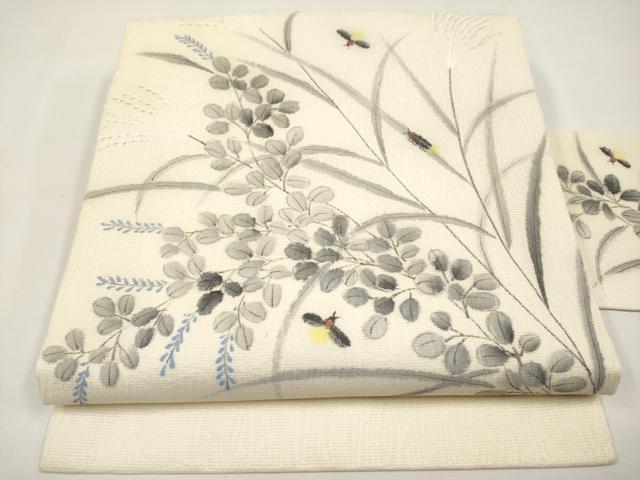平和屋着物＊夏物　九寸名古屋帯　手描き　蛍　正絹　逸品　CABJ5854tx