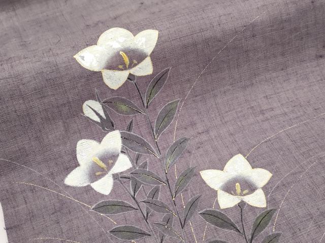 平和屋着物＊夏物　九寸名古屋帯　手描き　桔梗　金銀彩　麻　逸品　CABJ5855tx