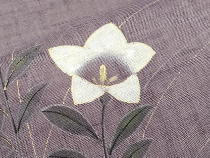 平和屋着物＊夏物　九寸名古屋帯　手描き　桔梗　金銀彩　麻　逸品　CABJ5855tx