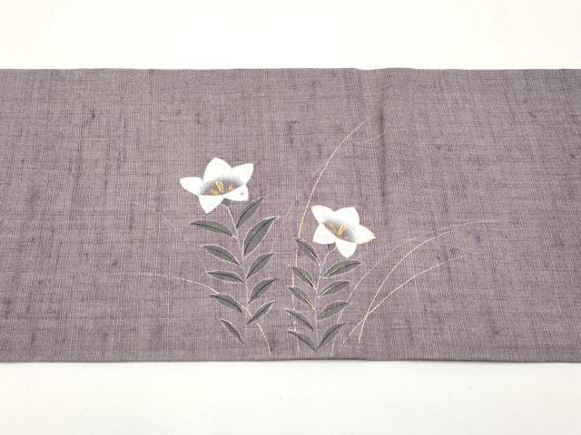 平和屋着物＊夏物　九寸名古屋帯　手描き　桔梗　金銀彩　麻　逸品　CABJ5855tx