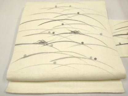 平和屋着物＊夏物　九寸名古屋帯　作家物　手描き　夏虫　麻　逸品　CABJ5863tx