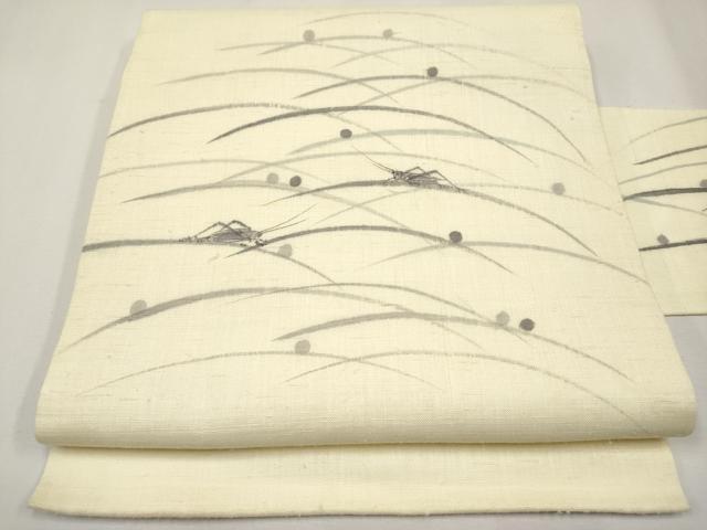 平和屋着物＊夏物　九寸名古屋帯　作家物　手描き　夏虫　麻　逸品　CABJ5863tx