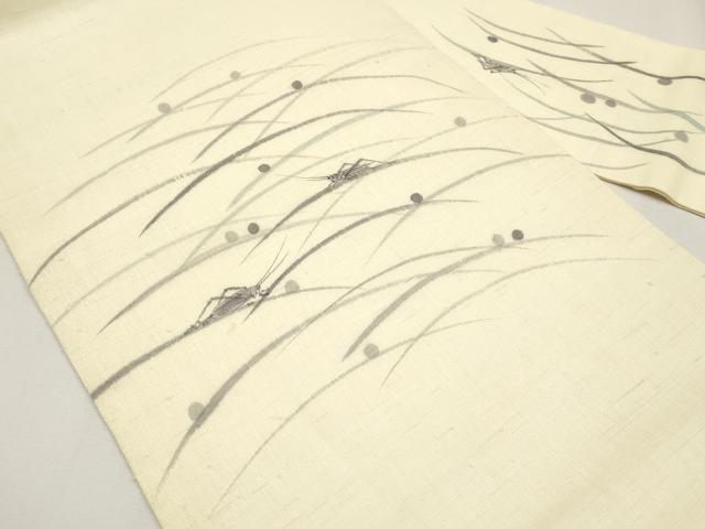 平和屋着物＊夏物　九寸名古屋帯　作家物　手描き　夏虫　麻　逸品　CABJ5863tx