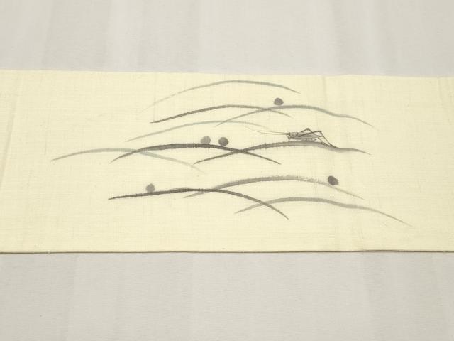 平和屋着物＊夏物　九寸名古屋帯　作家物　手描き　夏虫　麻　逸品　CABJ5863tx