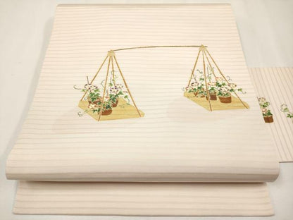 平和屋着物＊夏物　絽塩瀬　九寸名古屋帯　朝顔　金彩　正絹　逸品　CABJ5864tx