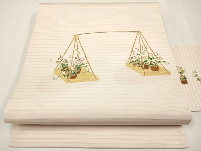 平和屋着物＊夏物　絽塩瀬　九寸名古屋帯　朝顔　金彩　正絹　逸品　CABJ5864tx