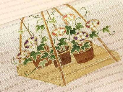 平和屋着物＊夏物　絽塩瀬　九寸名古屋帯　朝顔　金彩　正絹　逸品　CABJ5864tx