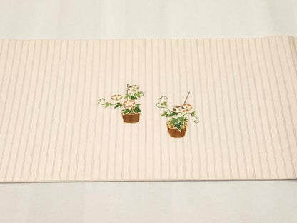 平和屋着物＊夏物　絽塩瀬　九寸名古屋帯　朝顔　金彩　正絹　逸品　CABJ5864tx