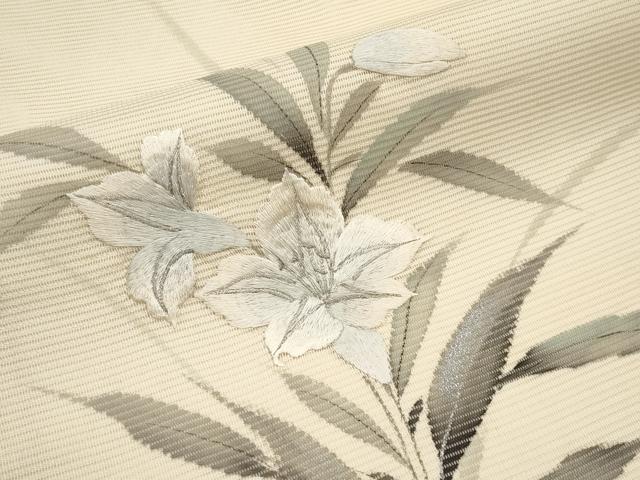 平和屋着物＊夏物　九寸名古屋帯　作家物　手描き　刺繍　草花文　銀彩　正絹　逸品　CABJ5872tx