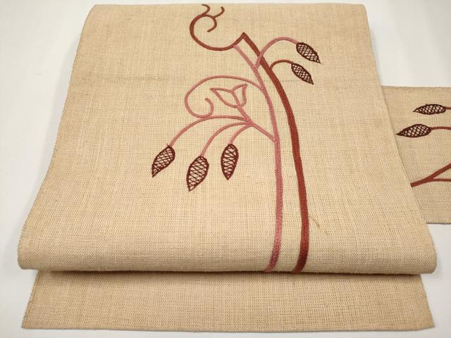 平和屋着物＊夏物　九寸名古屋帯　総刺繍　枝花文　CABJ5875tx