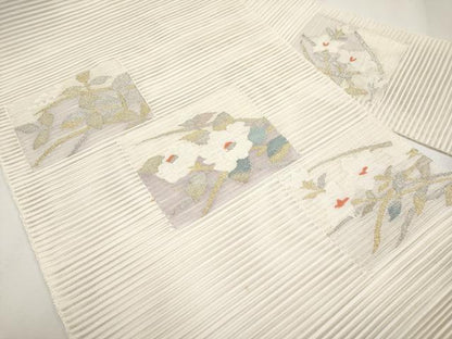 平和屋着物＊夏物　八寸名古屋帯　絽綴れ　色紙枝花文　金銀糸　正絹　逸品　CABJ5877tx