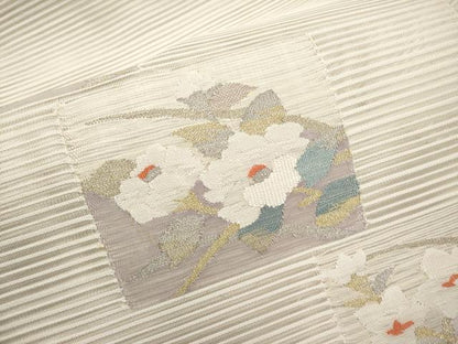 平和屋着物＊夏物　八寸名古屋帯　絽綴れ　色紙枝花文　金銀糸　正絹　逸品　CABJ5877tx