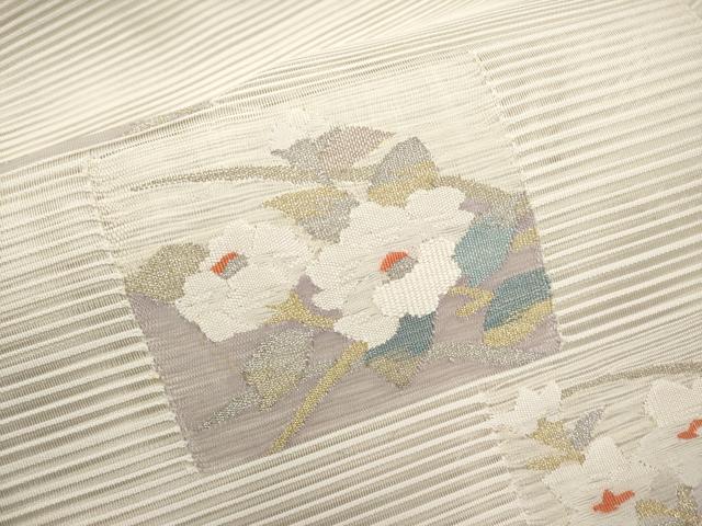 平和屋着物＊夏物　八寸名古屋帯　絽綴れ　色紙枝花文　金銀糸　正絹　逸品　CABJ5877tx