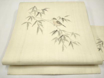 平和屋着物＊夏物　九寸名古屋帯　作家物　手描き　雀　正絹　逸品　CABJ5879tx