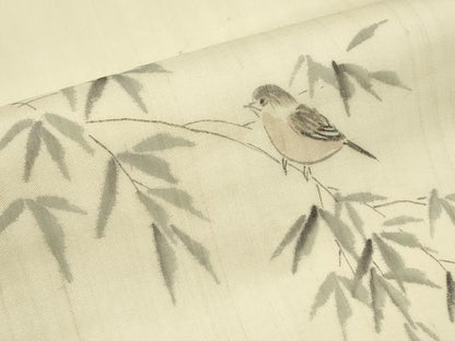 平和屋着物＊夏物　九寸名古屋帯　作家物　手描き　雀　正絹　逸品　CABJ5879tx