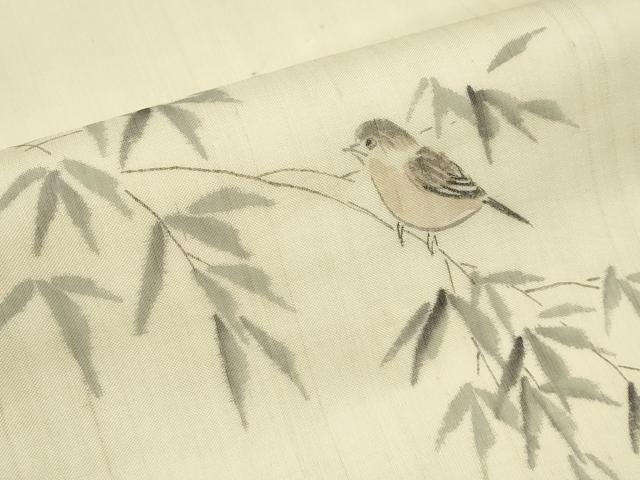 平和屋着物＊夏物　九寸名古屋帯　作家物　手描き　雀　正絹　逸品　CABJ5879tx