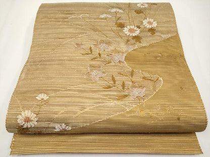 平和屋着物＊夏物　八寸名古屋帯　秋草文　銀糸　正絹　逸品　CABJ5882tx