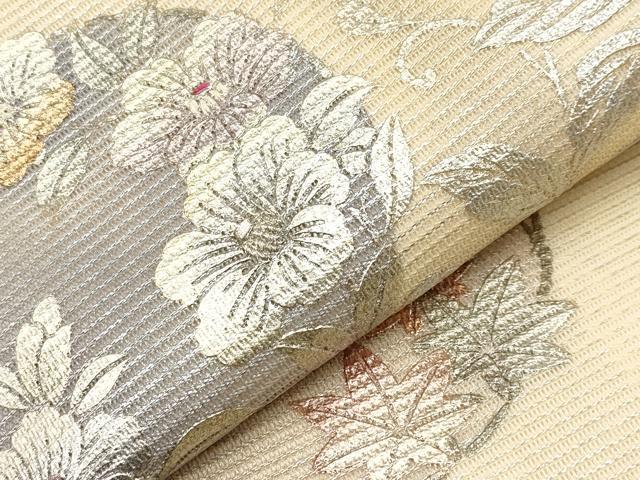 平和屋着物＊夏物　九寸名古屋帯　花丸文　金銀彩　正絹　逸品　未使用　CABJ5884tx
