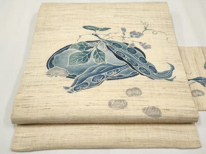 平和屋着物＊夏物　九寸名古屋帯　成り物　藍　麻　逸品　CABJ5886tx