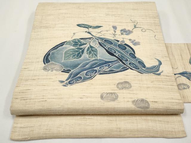 平和屋着物＊夏物　九寸名古屋帯　成り物　藍　麻　逸品　CABJ5886tx