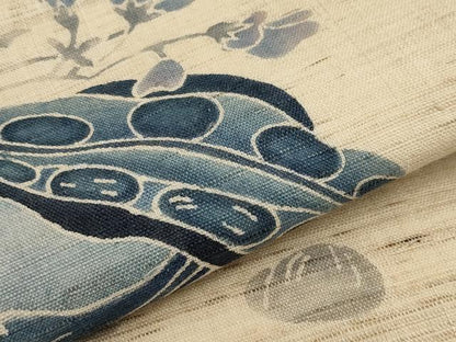 平和屋着物＊夏物　九寸名古屋帯　成り物　藍　麻　逸品　CABJ5886tx