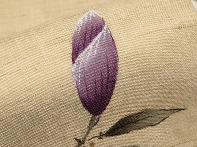 平和屋着物＊夏物　九寸名古屋帯　手描き　枝花文　麻　逸品　CABJ5887tx
