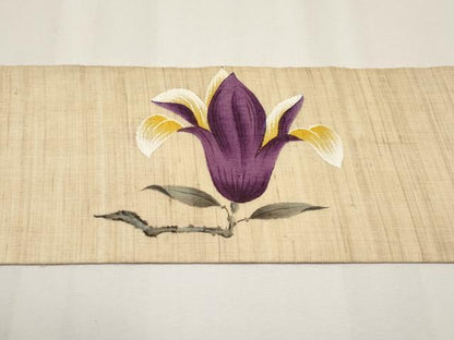 平和屋着物＊夏物　九寸名古屋帯　手描き　枝花文　麻　逸品　CABJ5887tx