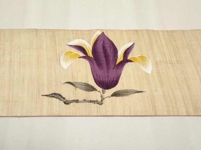 平和屋着物＊夏物　九寸名古屋帯　手描き　枝花文　麻　逸品　CABJ5887tx