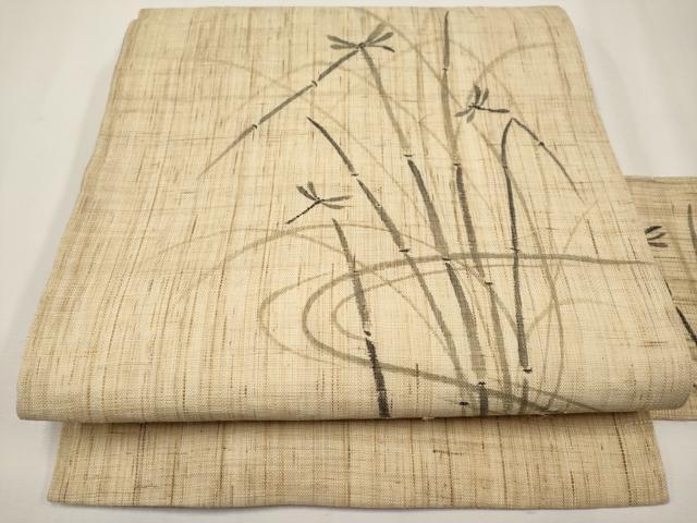 平和屋着物＊夏物　九寸名古屋帯　手描き　トンボ　木賊　麻　逸品　CABJ5889tx