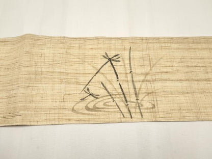 平和屋着物＊夏物　九寸名古屋帯　手描き　トンボ　木賊　麻　逸品　CABJ5889tx