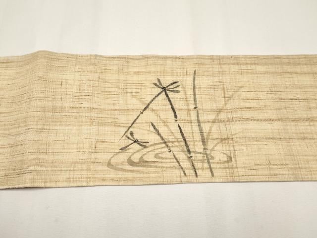 平和屋着物＊夏物　九寸名古屋帯　手描き　トンボ　木賊　麻　逸品　CABJ5889tx