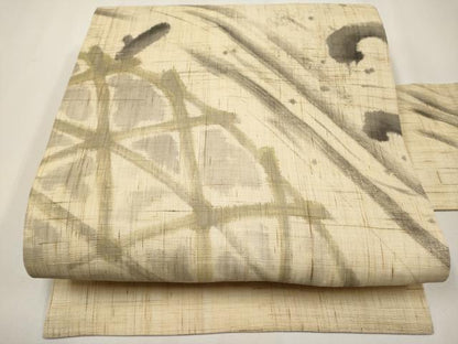 平和屋着物＊夏物　九寸名古屋帯　作家物　手描き　籬立波文　麻　逸品　未使用　CABJ5890tx