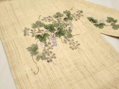 平和屋着物＊夏物　九寸名古屋帯　作家物　手描き　葡萄蔦の葉文　金彩　麻　逸品　CABJ5891tx