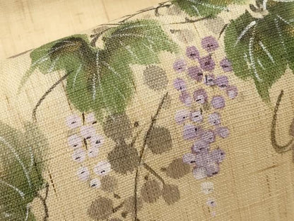 平和屋着物＊夏物　九寸名古屋帯　作家物　手描き　葡萄蔦の葉文　金彩　麻　逸品　CABJ5891tx