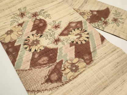 平和屋着物＊夏物　九寸名古屋帯　手描き　紬地　枝花文　逸品　CABJ5892tx