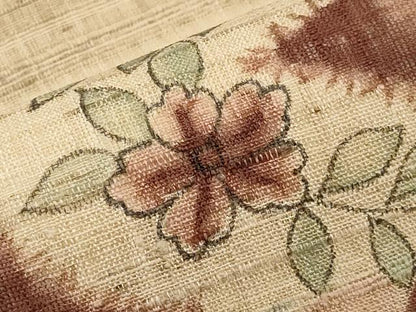 平和屋着物＊夏物　九寸名古屋帯　手描き　紬地　枝花文　逸品　CABJ5892tx